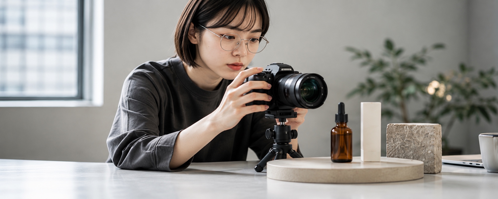 Concept image of a creator preparing social content for a brand product